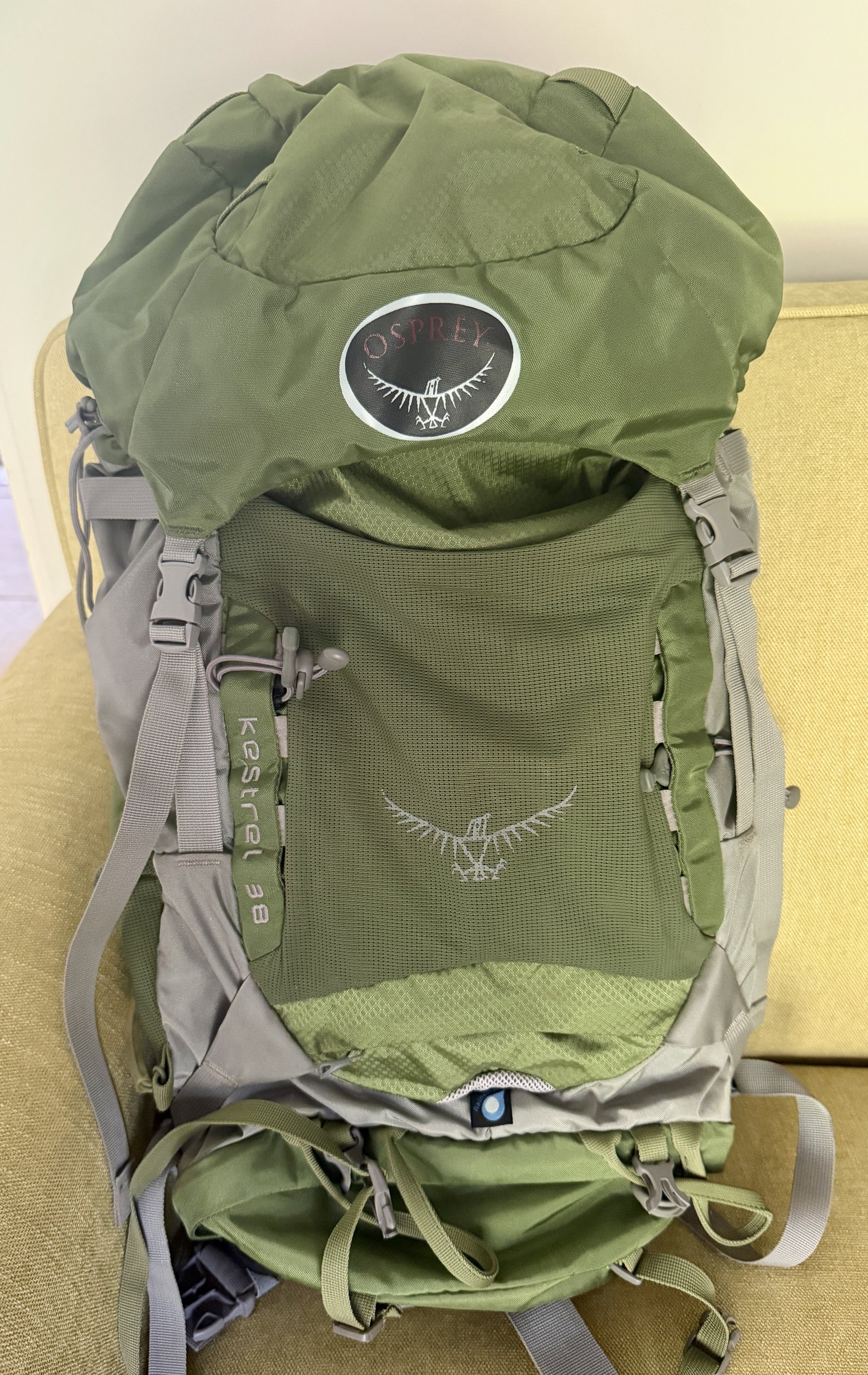 Sac à dos Osprey Kestrel 38 L vert, vue de face