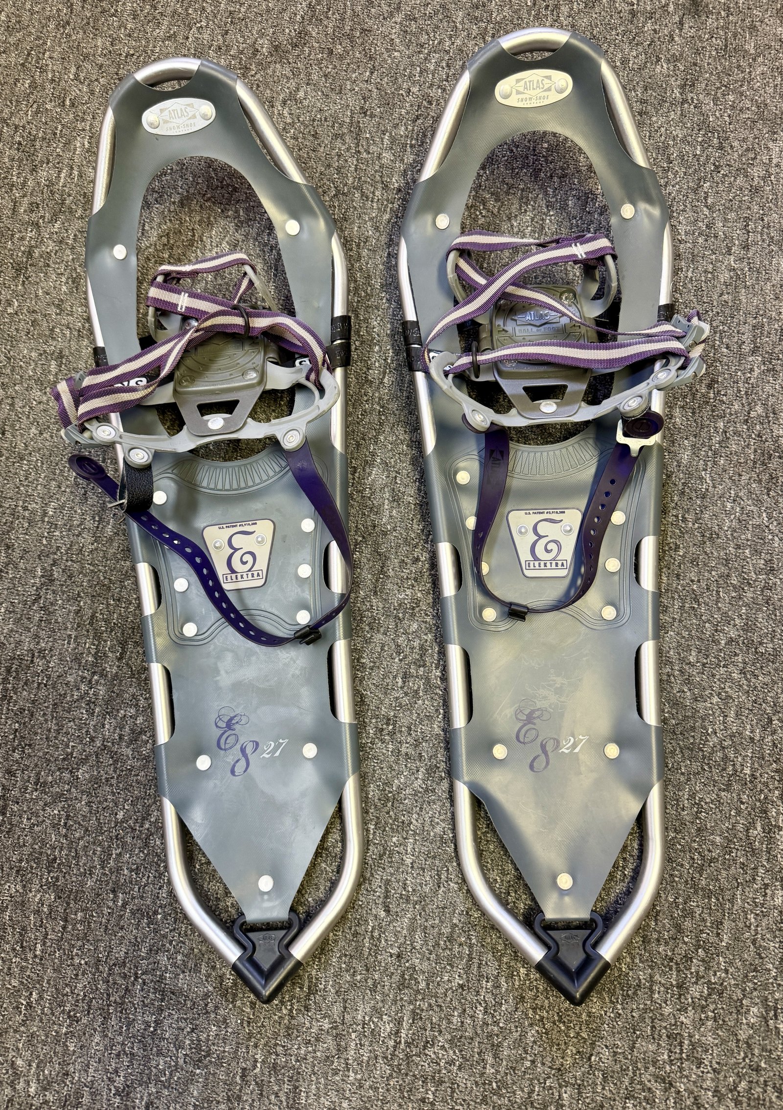 Paire de raquettes Atlas Elektra ES 27, tablier gris et sangles lavande